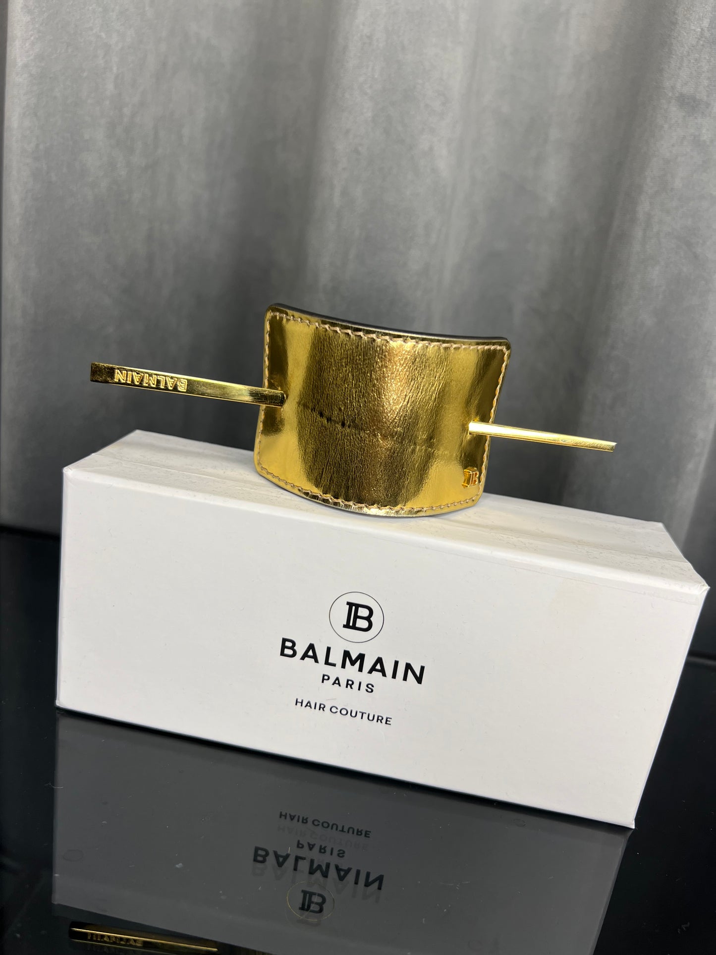 Balmain Hair Barette Leather & Gold