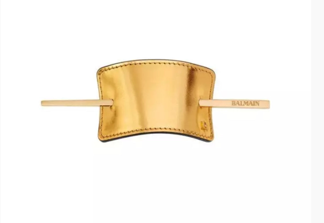 Balmain Hair Barette Leather & Gold